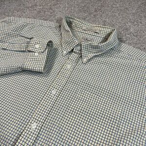 L.L. Bean XXL Yellow Blue‎ Plaid Seersucker Shirt Cotton Button Down Lightweight